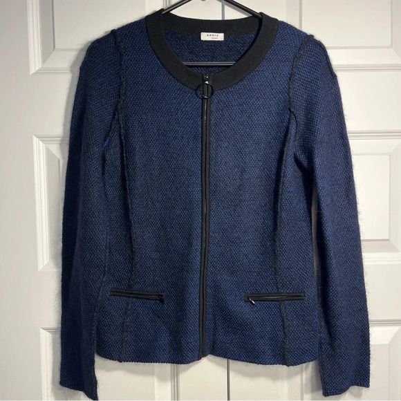AKRIS Punto Women's Navy Blue Zip Up Jacket Mohair Blend Luxury Sweater Size 8 - Picture 1 of 16